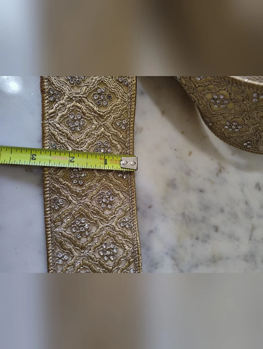 FARRISILK Heirloom WiredTapestry Rhinestone Wired Ribbon 3" x 5 Yards Cream Gold - Picture 8 of 8